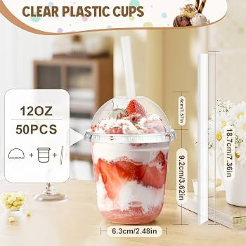 KesaPlan 50 Pcs 12 OZ Clear Plastic Cups with Dome Lids and Straws, Disposable Stemless Glasses P... | Amazon (US)