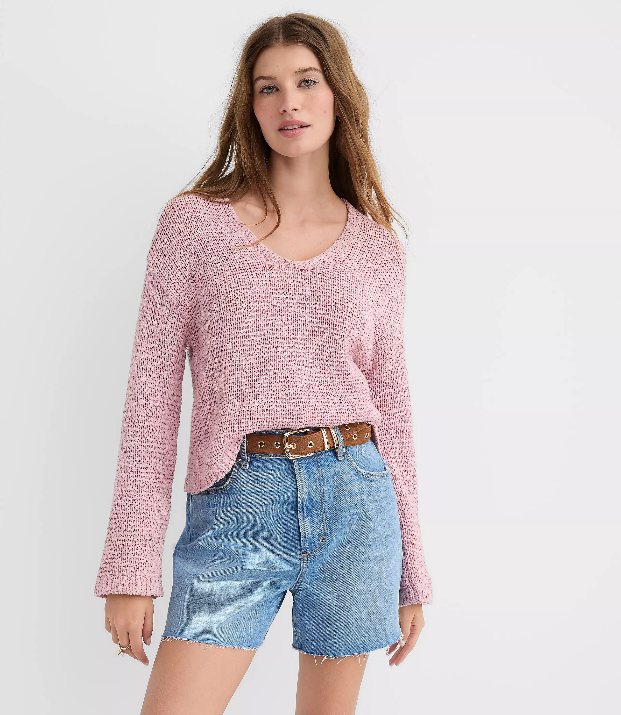 Open Stitch V-Neck Sweater | LOFT