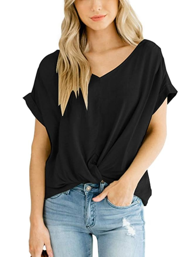 SAMPEEL Women's Casual T Shirts Twist Knot Tunics Tops | Amazon (US)