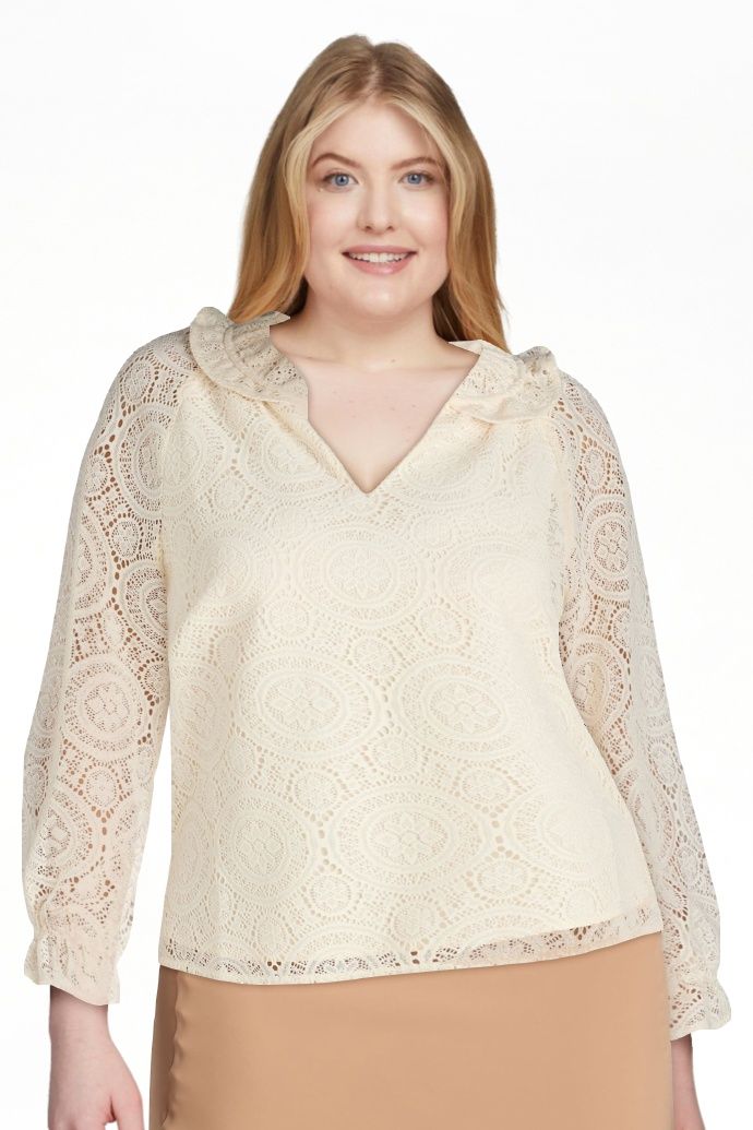 The Pioneer Woman Ruffle Collar Lace Blouse with Long Sleeves, Sizes XS-3X, Women's | Walmart (US)