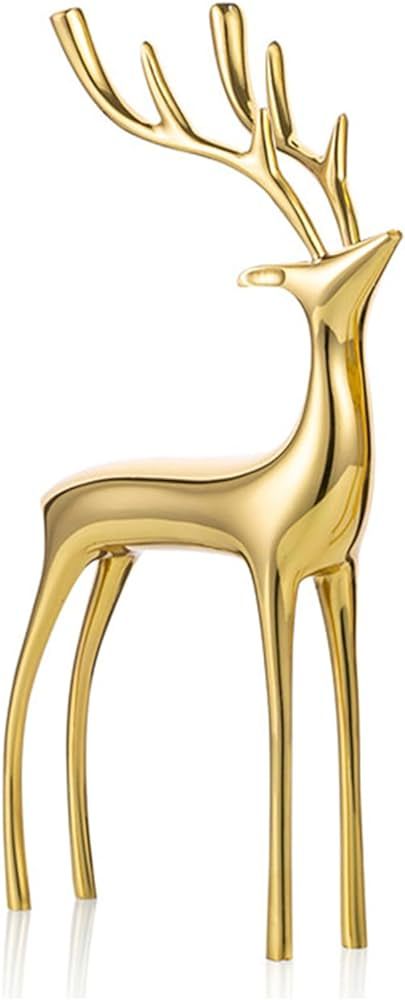 Sziqiqi Deer Statue for Christmas Decorations - Brass Reindeer Sculptures Gold Elk Animal Figurin... | Amazon (US)