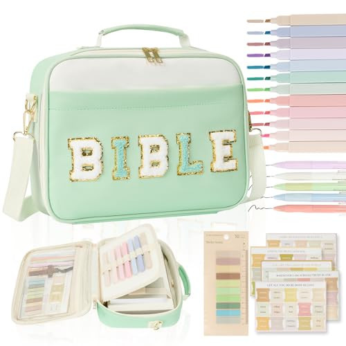 Bible Cover Case for Women Large Bible Bag with Bible Study Supplies Leather Western Bible Cover Carrying Tote Bags for Bible Study Accessories (Green, Large) | Amazon (US)