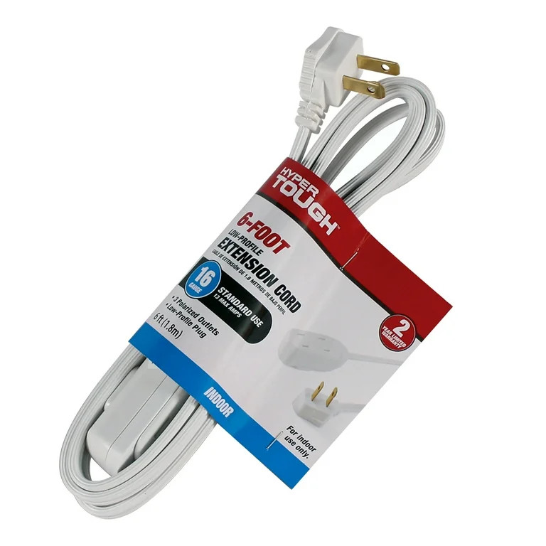 Hyper Tough 6FT 16AWG 2 Prong White Indoor Use Household Extension Cord | Walmart (US)
