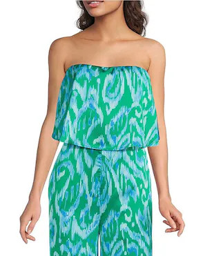 Petite Size Strapless Abstract Wane Printed Strapless Coordinating Satin Top | Dillard's