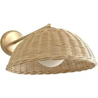 Minimal Rattan Wall Sconce Brass Glass Globe Light Bamboo Lamp Modern Rustic Home Decor | Etsy (US)