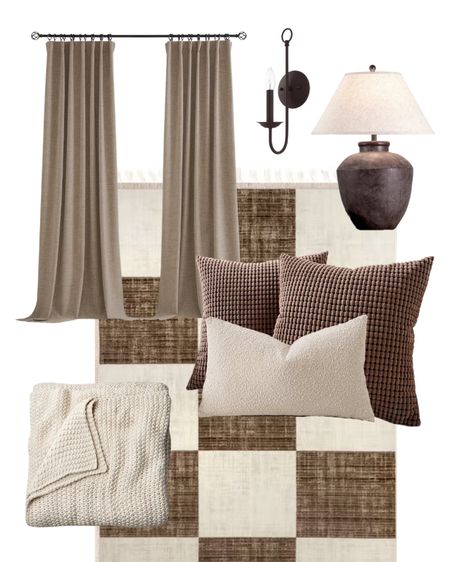 Warm neutrals for bedroom update
Modern earthy organic moody
Curtains lamps pillows throw blankets rug checkered block boucle bronze

#LTKhome