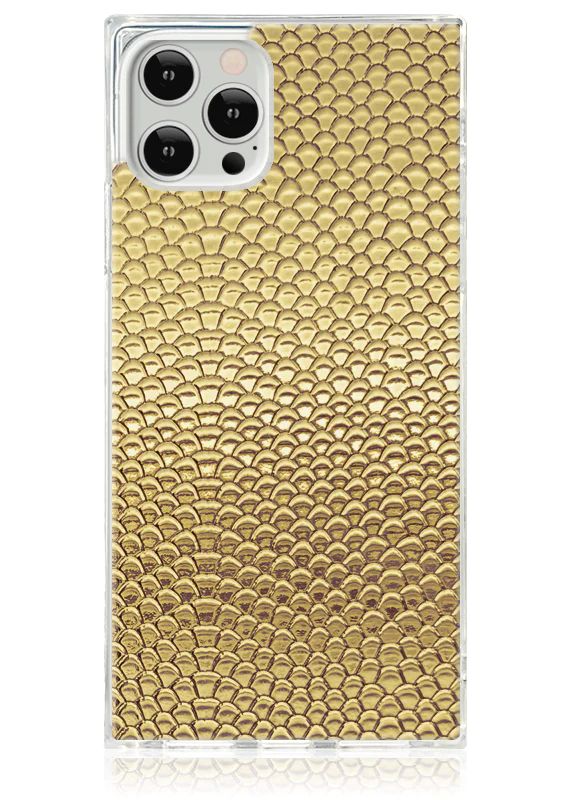 Gold Metallic Snakeskin Faux Leather SQUARE iPhone Case | FLAUNT