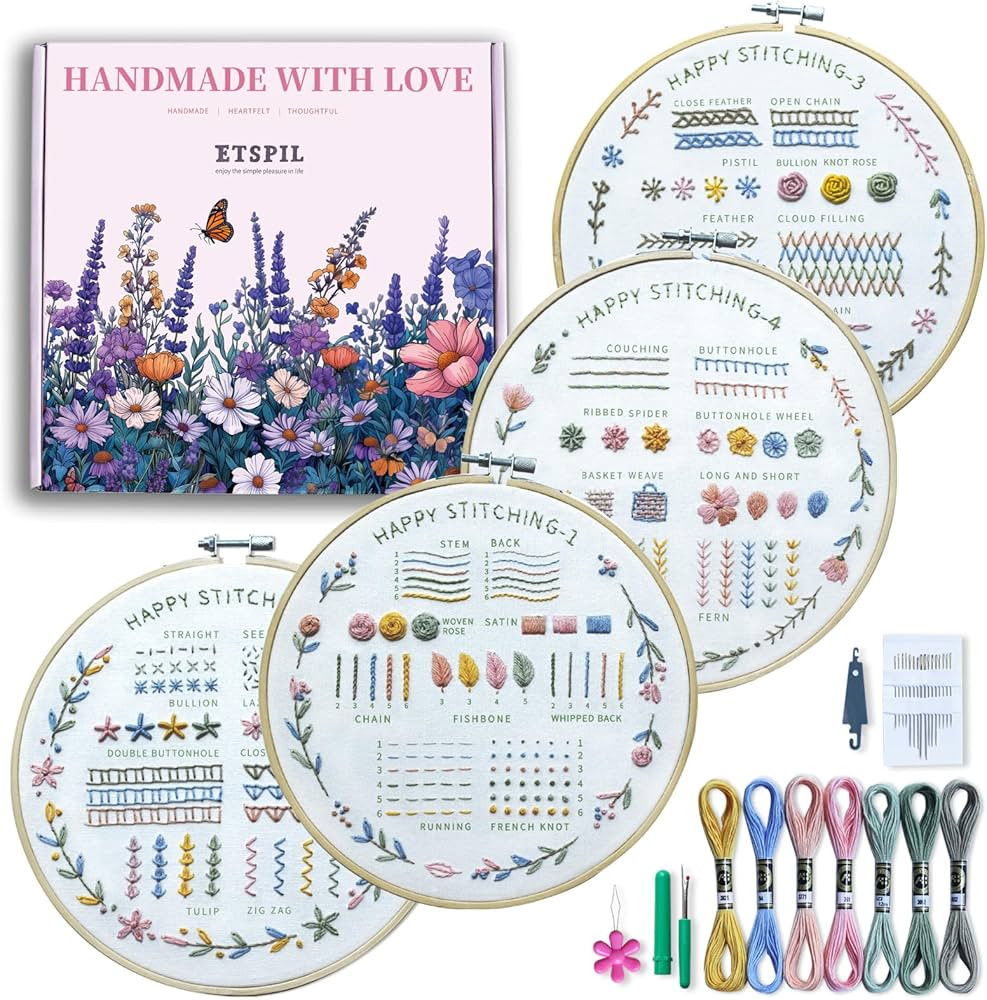 ETSPIL 4 Pack Embroidery Kit for Adult Beginners – Learn 33 Stitches with Wreath and Plant Patt... | Amazon (US)