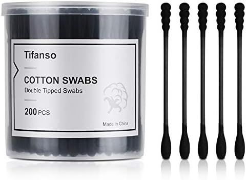 tifanso 200 Count Black Cotton Swabs, Natural Black Double Tipped Cotton Buds, Cruelty-Free Ear S... | Amazon (US)