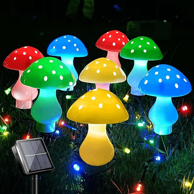 Upgraded Outdoor Solar Garden Lights, 8 Pack 50 LED Solar Mushroom Lights Outdoor 8 Modes 23ft Water | Amazon (US)