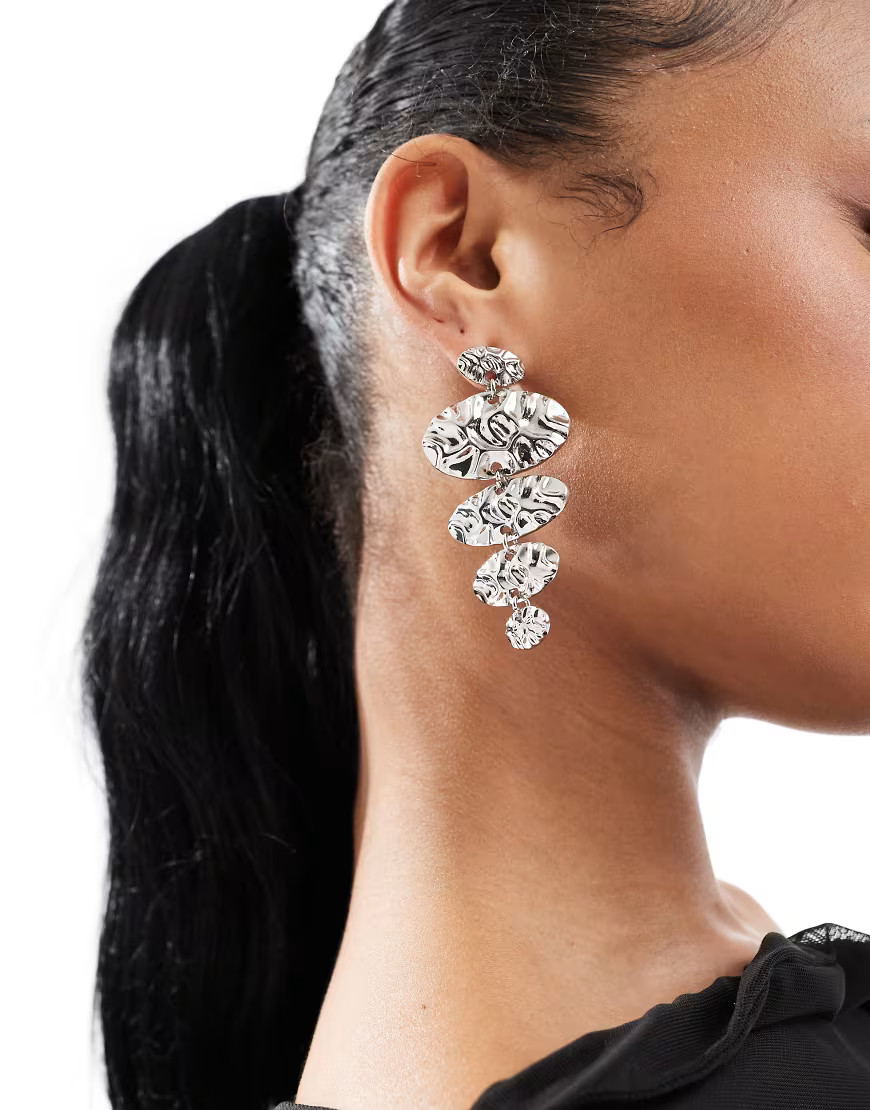 ASOS DESIGN drop earrings with circle detail in silver tone | ASOS (Global)