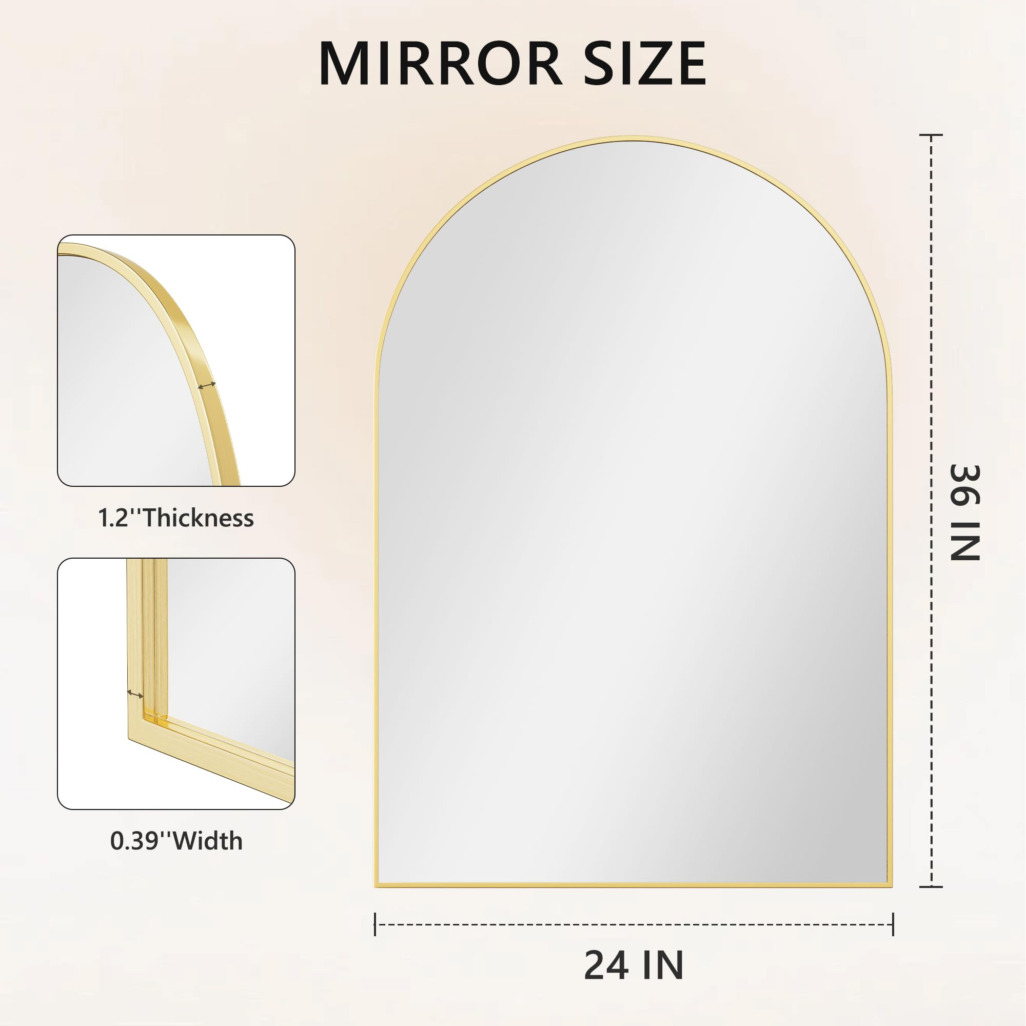 Arched Wall Mirror for Bathroom,Mirrors for Wall,24''x36'',Vanity Mirror for Bedroom Dresser, Ent... | Amazon (US)