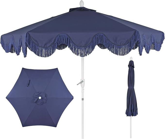 JONATHAN Y UMB1001 Collins 9 ft. Classic Cottage Tassel Market Patio Umbrella with Auto-Tilt, Cra... | Amazon (US)