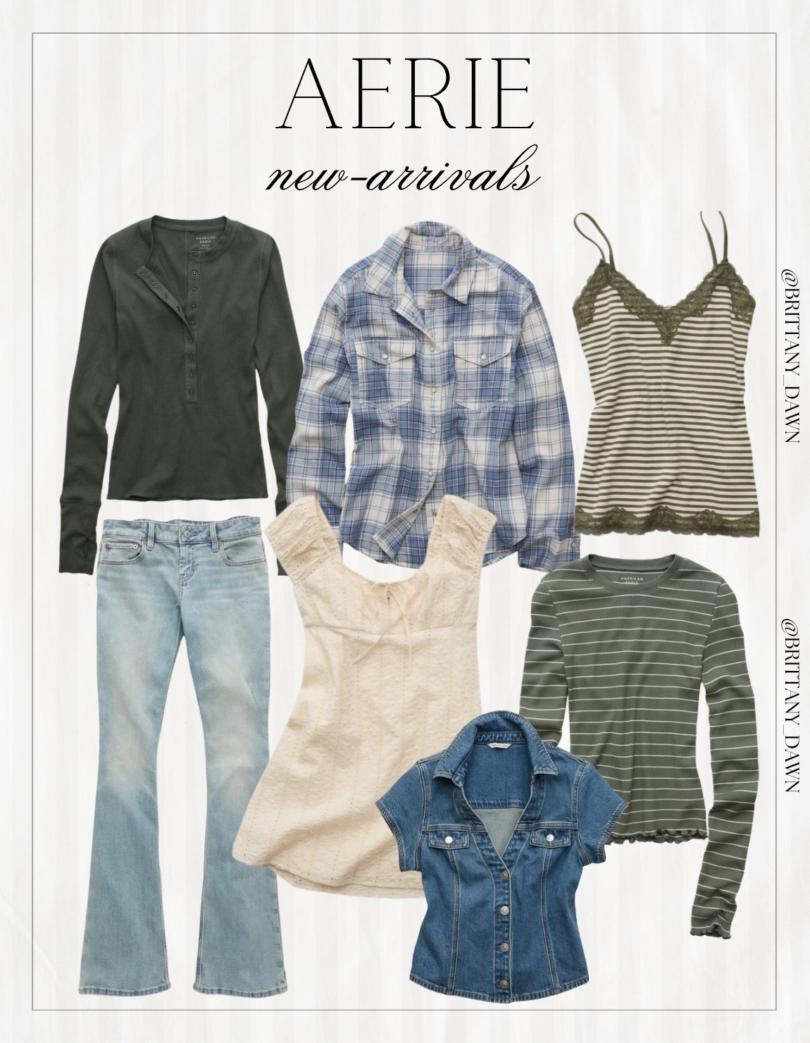 Cozy new arrivals from Aerie! 💙 

Featuring light-wash flare jeans, plaid button-down shirts, ribbed henleys, lace-trim camis, striped long-sleeve tops, milkmaid tops, and short-sleeve denim shirts. ✨

#AerieREAL #AerieHaul #CasualStyle #LTKfashion #EverydayOutfits #LTKshopper

#LTKootd