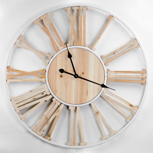 American Art Decor Wood White Metal Round Roman Numeral Wall Clock | Bed Bath & Beyond