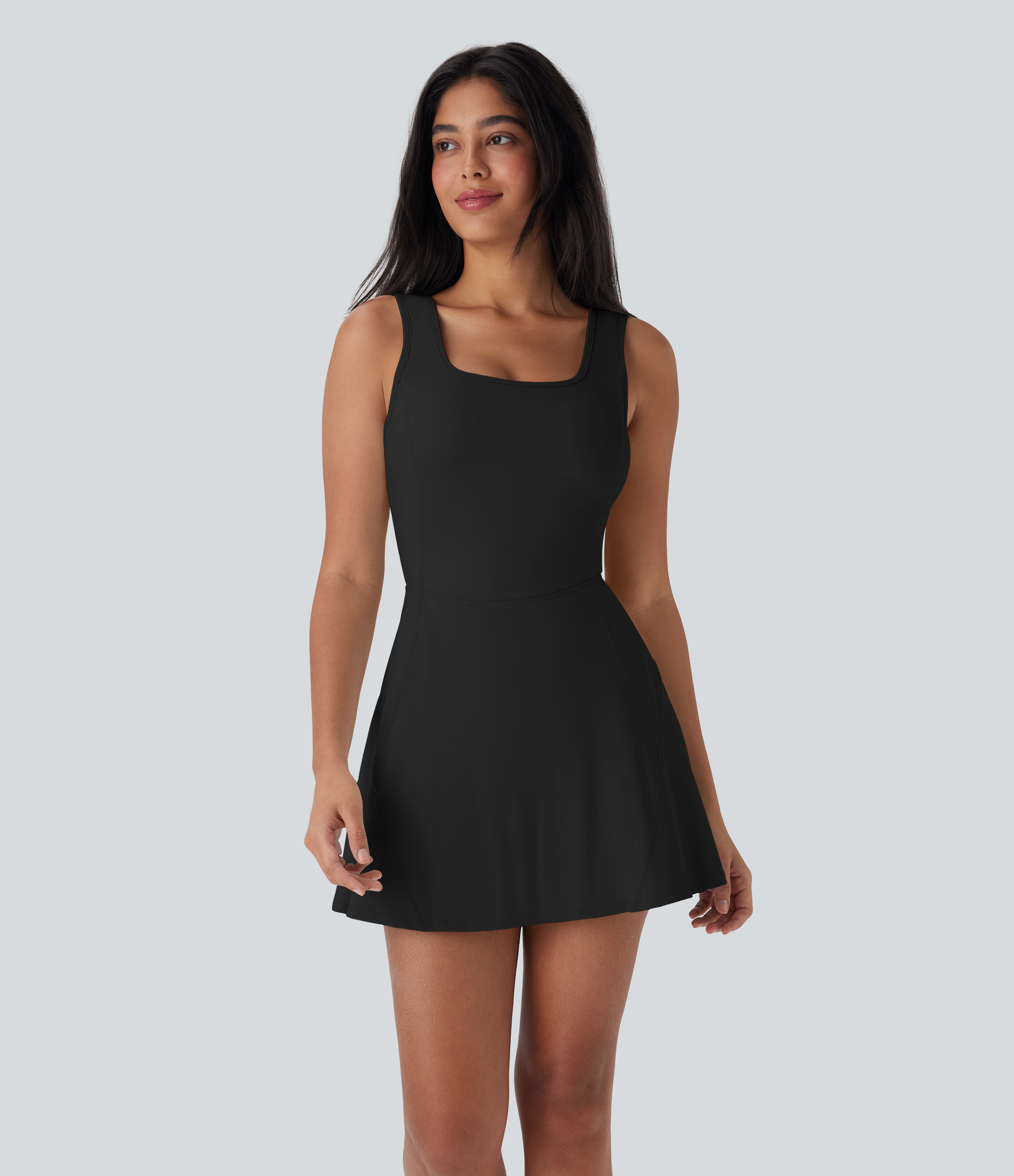 Halara SoftlyZero™ Airy U Neck 2-in-1 Pocket Mini Cool Touch Dance Active Dress-Easy Peezy Workout Dress - Black - L | HALARA
