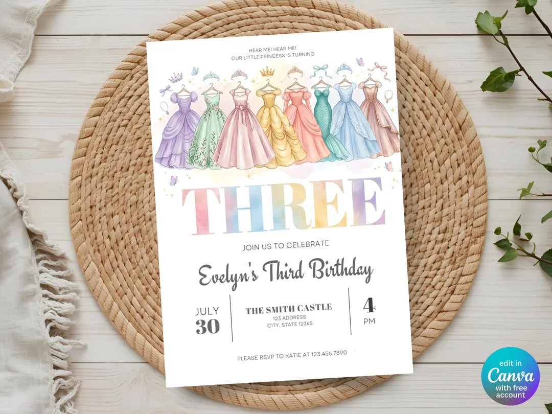 Princess Birthday Invitation Girl, Her Royal Threeness Invite, 3rd Birthday Princess Party Invite... | Etsy (US)