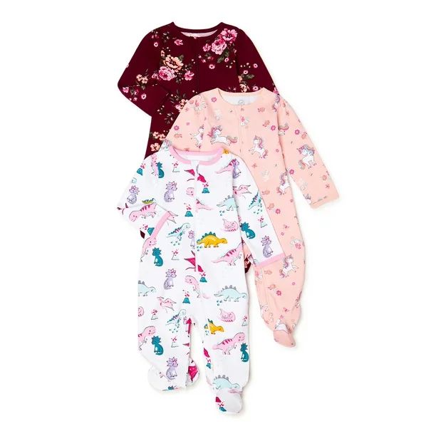 Wonder Nation Newborn Baby Girl Sleep and Play Pajamas, 3 Pack, Preemie-6/9 Months - Walmart.com | Walmart (US)