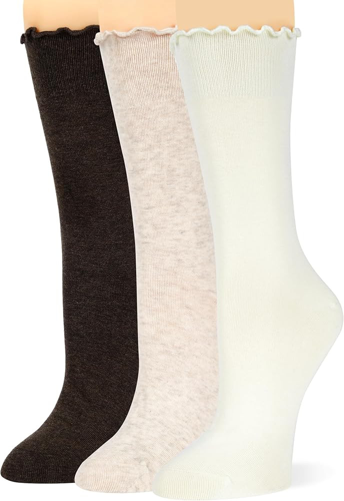 Bzoinien Ruffle Turn-Cuff Socks for Women, Ladies Thin Crew Cotton Lettuce Frilly Boot Sock for T... | Amazon (US)