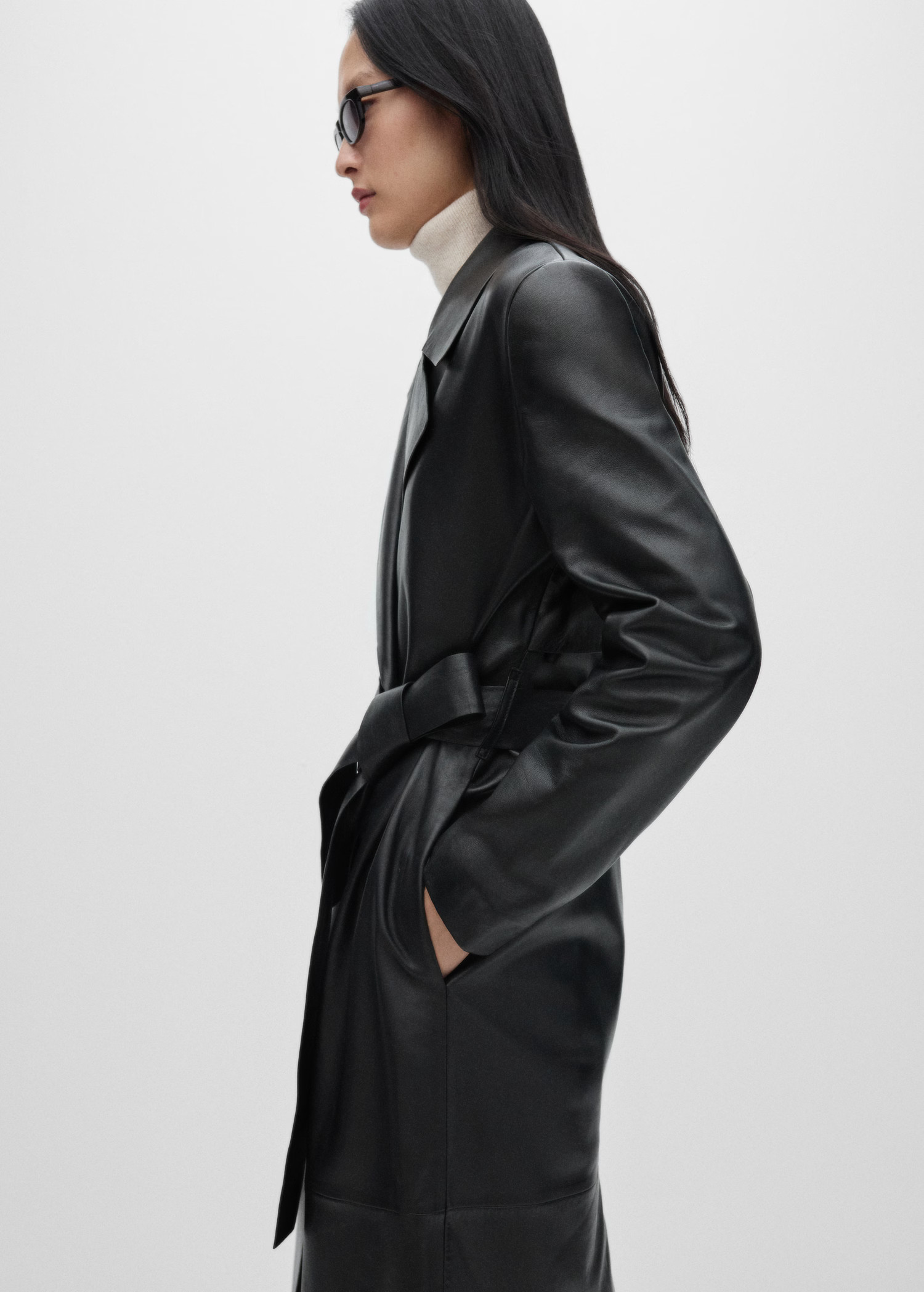 100% leather belted trench coat | MANGO (UK)
