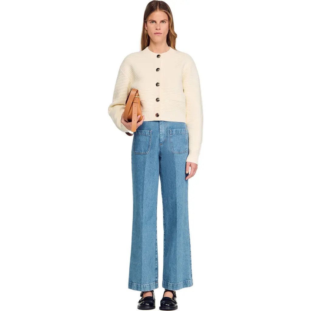 SANDRO Textured knit cardigan in Ecru at Nordstrom, Size X-Large | Nordstrom