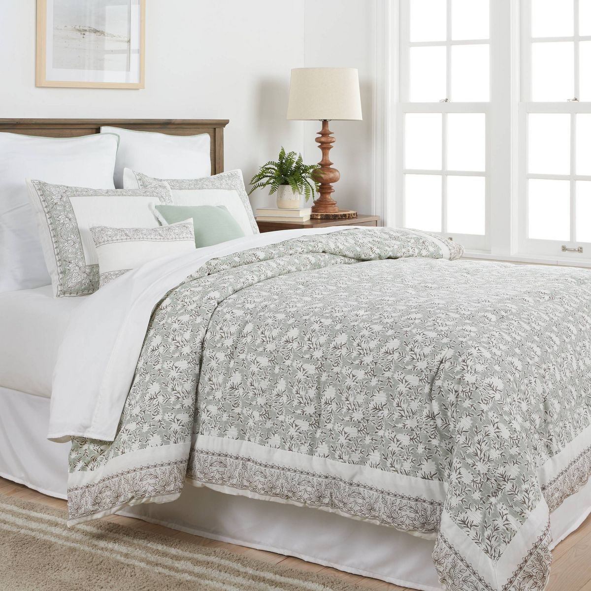 8pc Printed Floral with Border 8pc Comforter Set Green - Threshold™ | Target