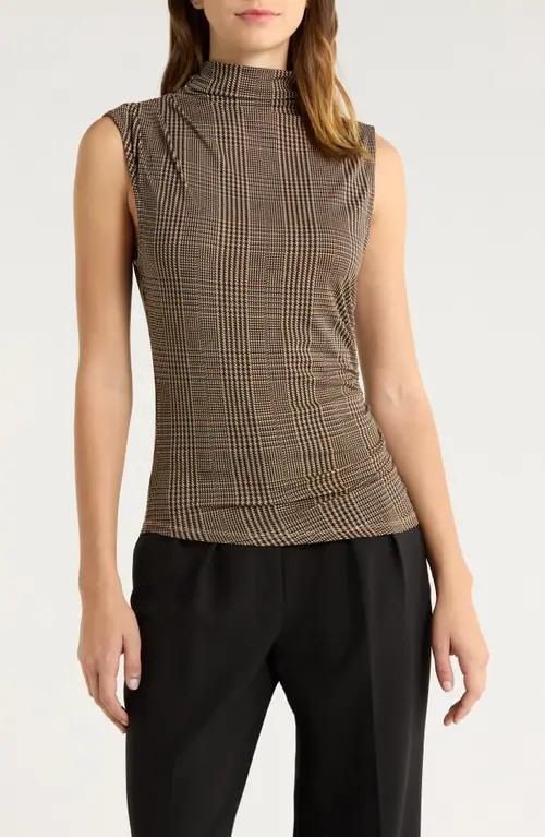 Veronica Beard Mylie Mock Neck Sleeveless Top in Dark Acorn Multi at Nordstrom, Size Small | Nordstrom