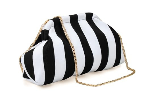 Clutch Purses for Women,Woven Crochet Purse Colorblock Shoulder Bag Casual Knitted Handbag (Pinstripe-Black and White) | Amazon (US)