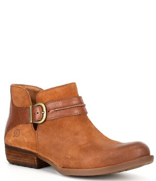 Katie Block Heel Two-Tone Leather Buckle Booties | Dillard's