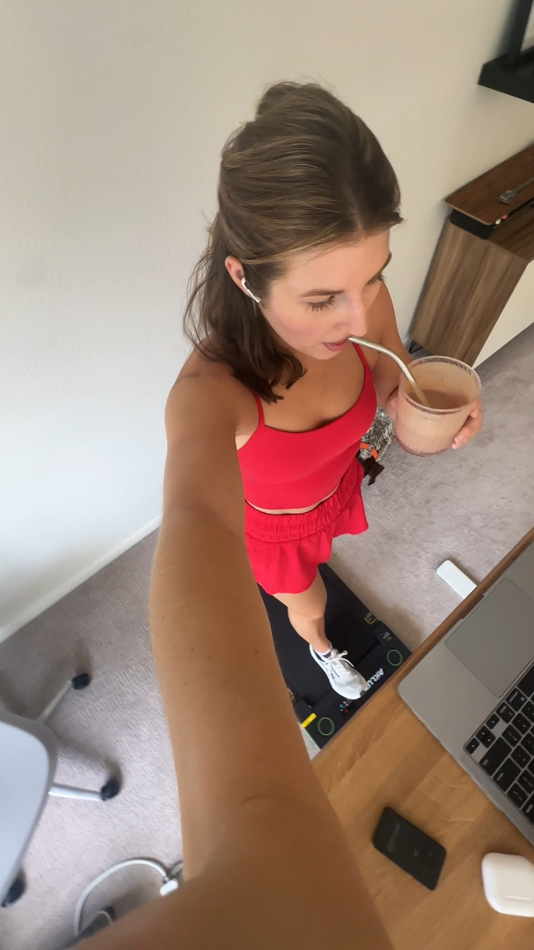 Workout set + walking pad! Wearing an XS in top and S in skort!