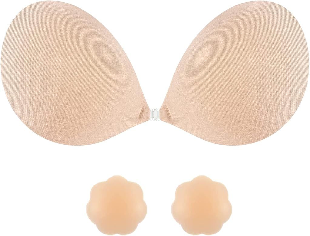 Adhesive Bra Invisible Push up Sticky Silicone Strapless Bra for Women Backless Dress Nude | Amazon (US)