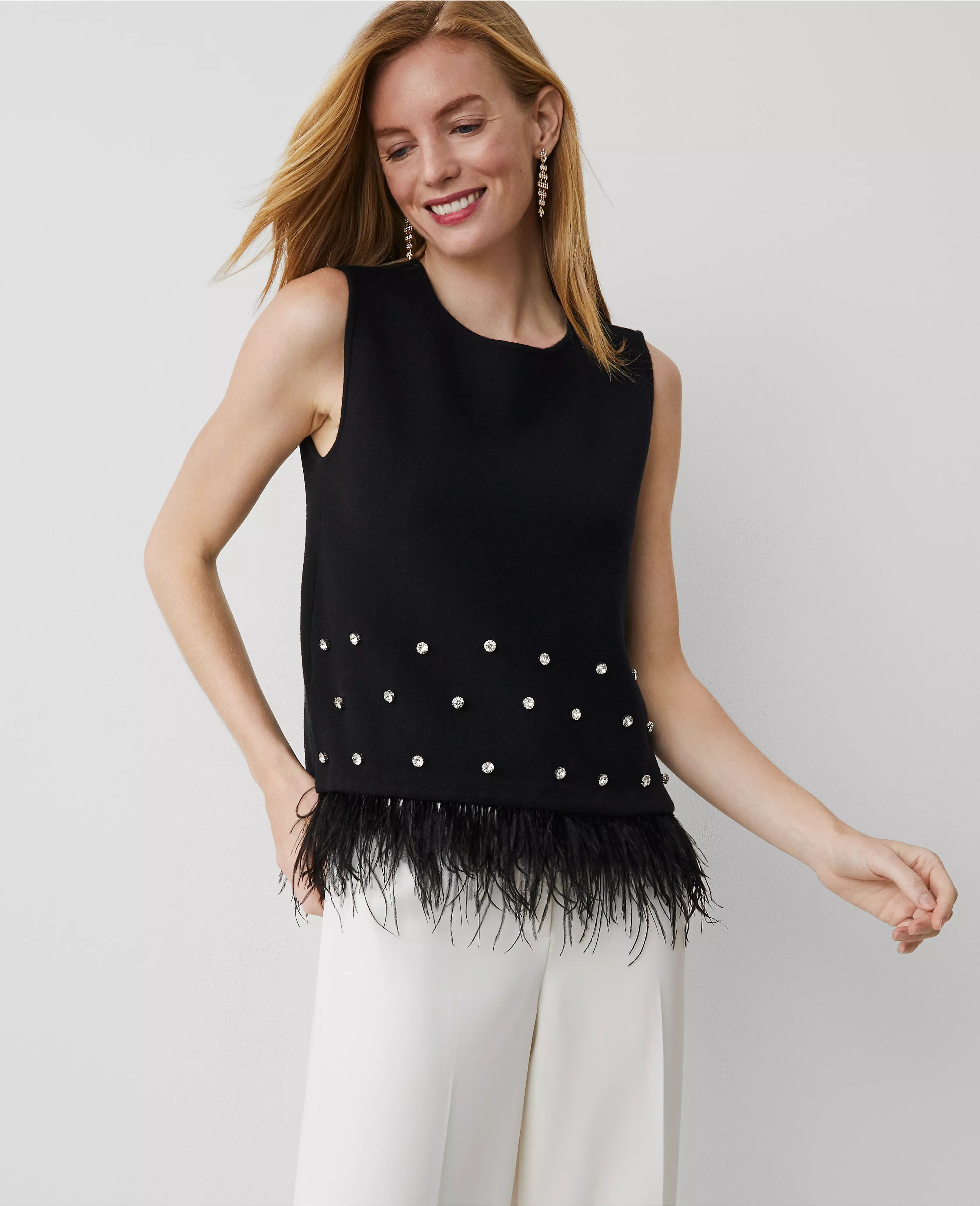 Feather Embellished Shell | Ann Taylor (US)