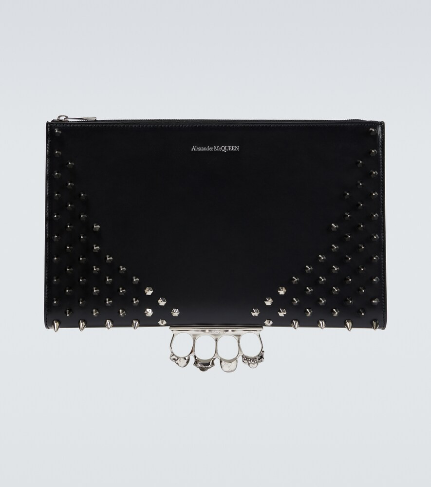 McQueen Four-Ring embellished leather clutch | Mytheresa (US/CA)