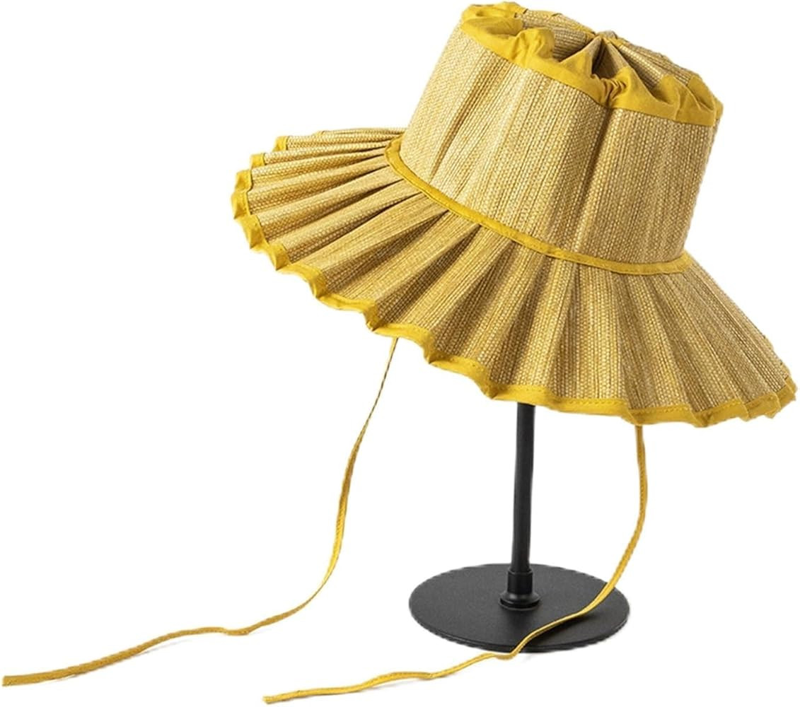 Waterproof Wide Brim Straw Hat Summer Pleated Hat For Women Outdoor Beach Sun Hat Foldable Party ... | Amazon (US)