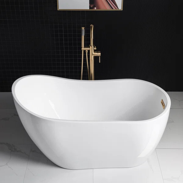 54" x 28" Freestanding Soaking Acrylic Single Slipper Bathtub with Reversible Drain | Birch Lane