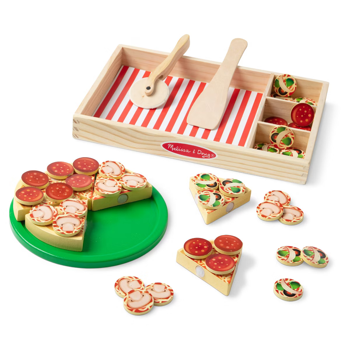 Melissa & Doug Pizza Party Wooden Pretend Play Food Set With 36 Toppings, Preschool Toy | Target