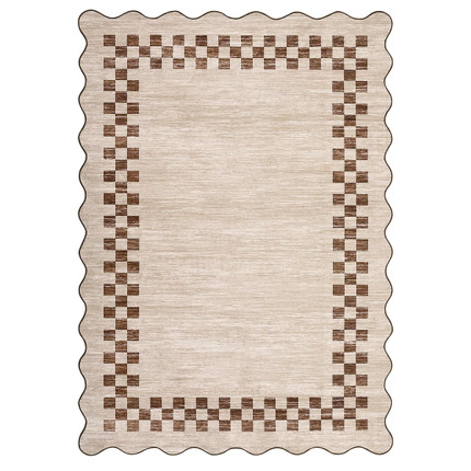 Click for more info about Scalloped Area Rug Modern Bordered Accent Carpet, Non-Slip Geometric Floor Cover, Stain-Resistant...
