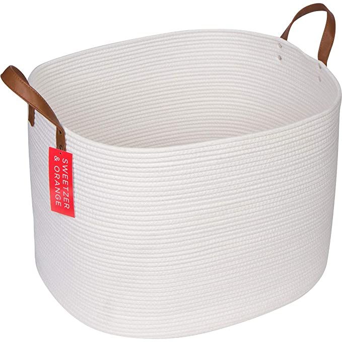 Sweetzer & Orange Extra Large Woven Cotton Rope Storage Basket – 23”x20.5”x15.5” w/Vegan ... | Amazon (US)