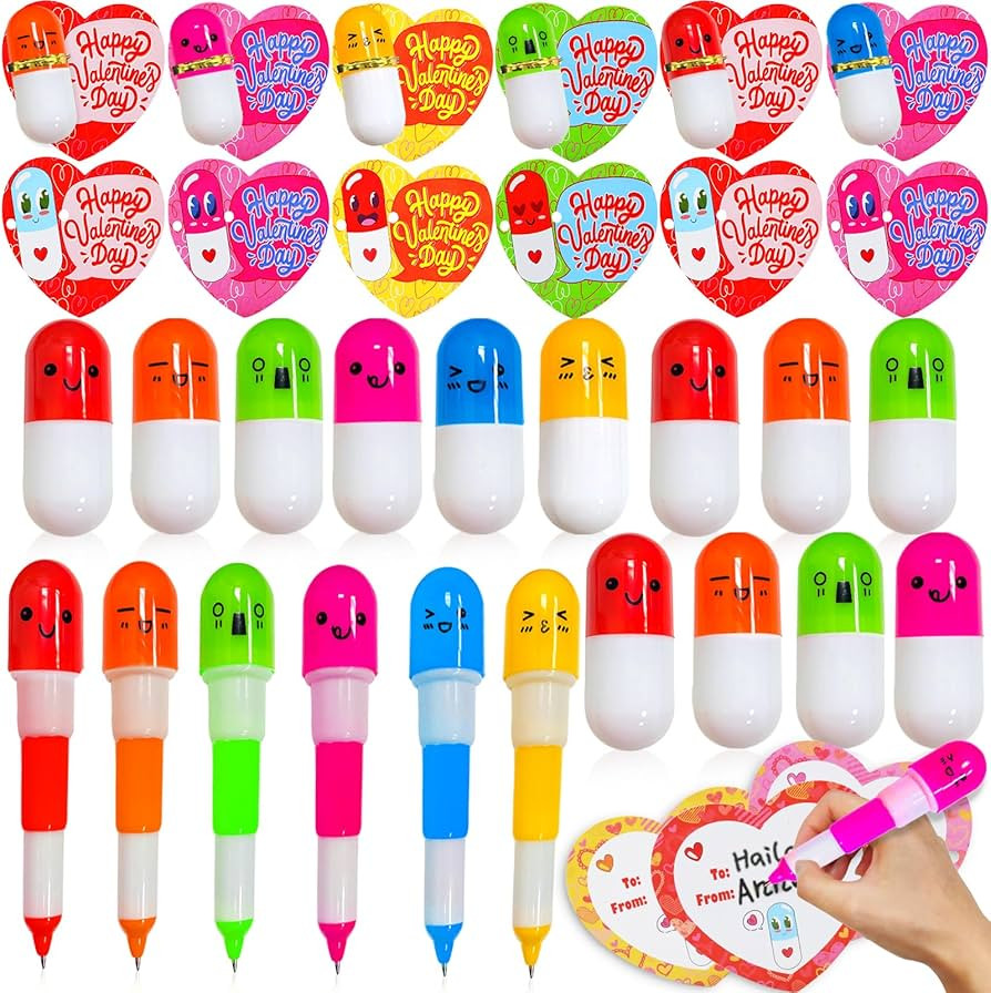 28 Pack Valentines Day Gifts for Kids Classroom with Retractable Pens, Valentines Day Cards for K... | Amazon (US)