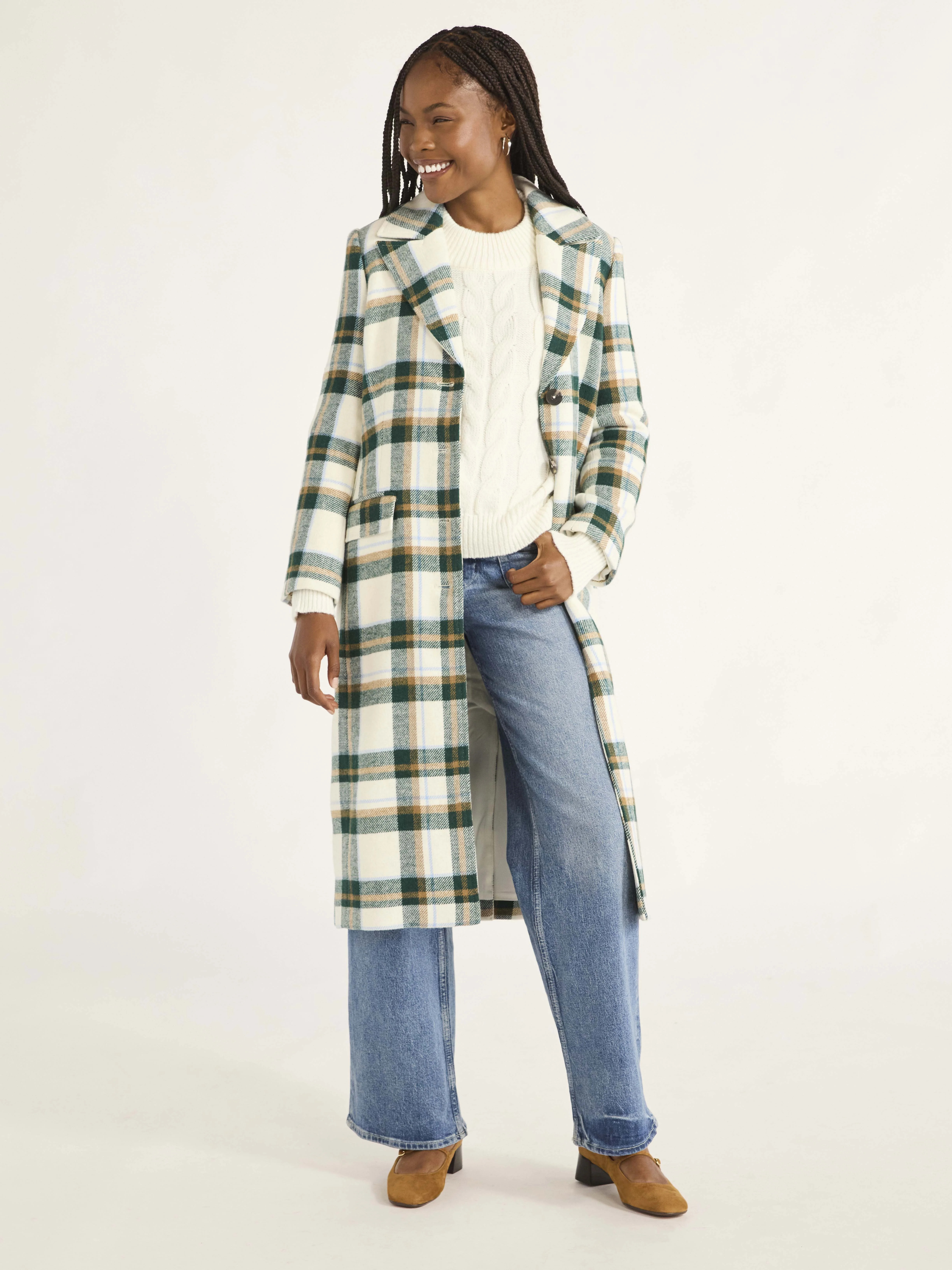 Free Assembly Women’s and Women's Plus  Plaid Wool Blend Long Coat, Sizes XS-4X | Walmart (US)
