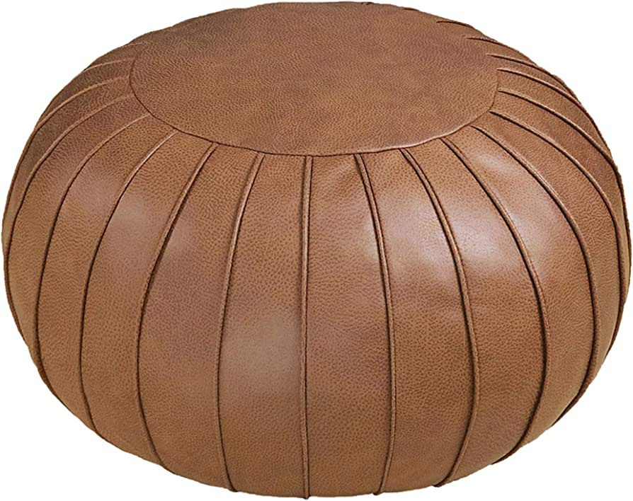 Thgonwid Handmade Suede Pouf Footstool Ottoman Faux Leather Poufs 23" x 14" - Round Floor Cushion... | Amazon (US)