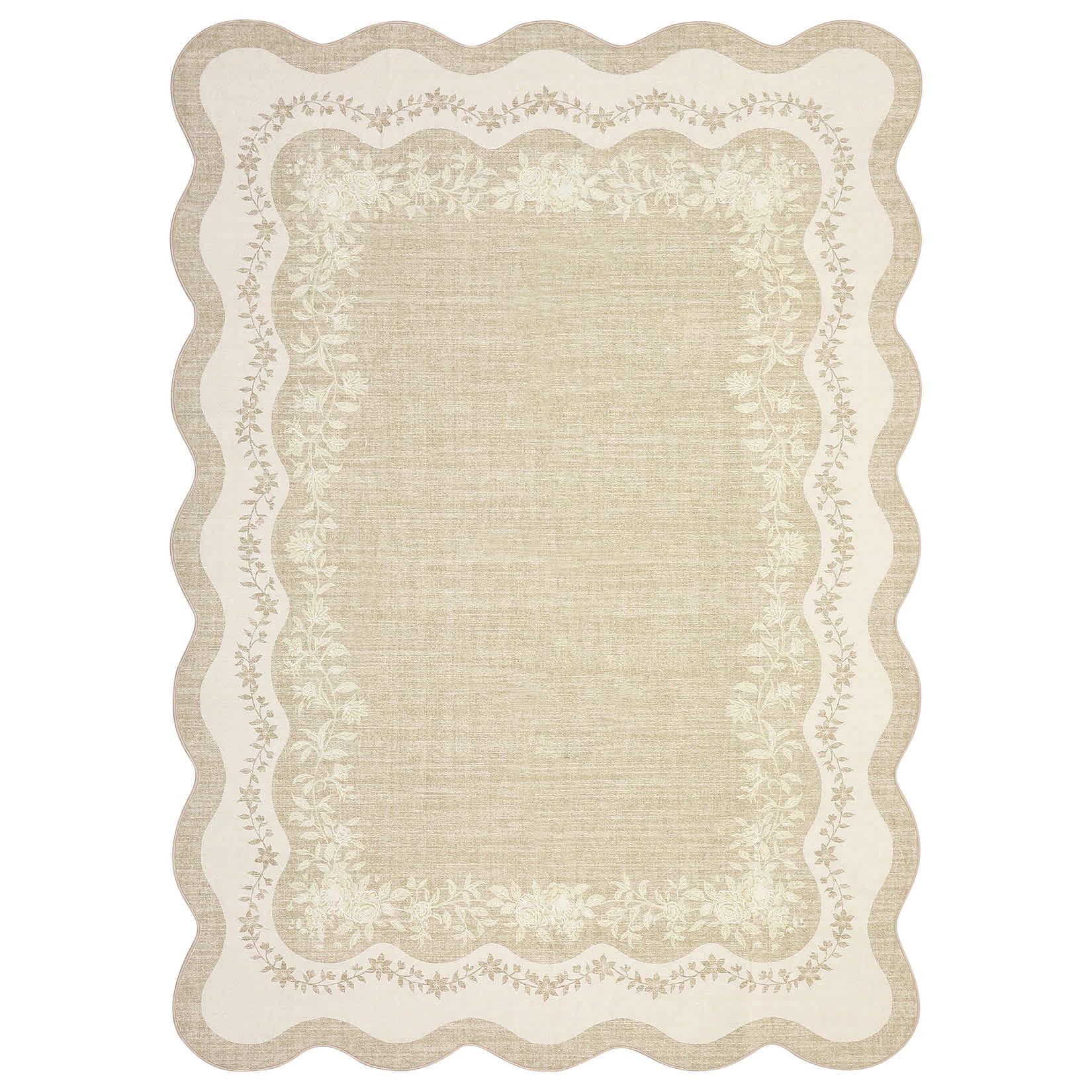 Geetinfly 10 x 13 ft Beige Scalloped Bedroom Living Room Dining Room Indoor Modern Machine Washab... | Walmart (US)