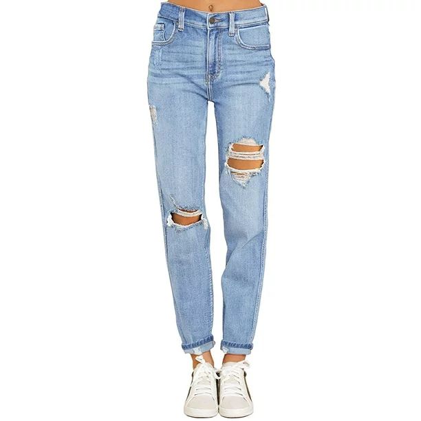 Vetinee Womens High Rise Boyfriend Tapered Jeans Distressed Ripped Denim Pants, Size S-2XL - Walm... | Walmart (US)