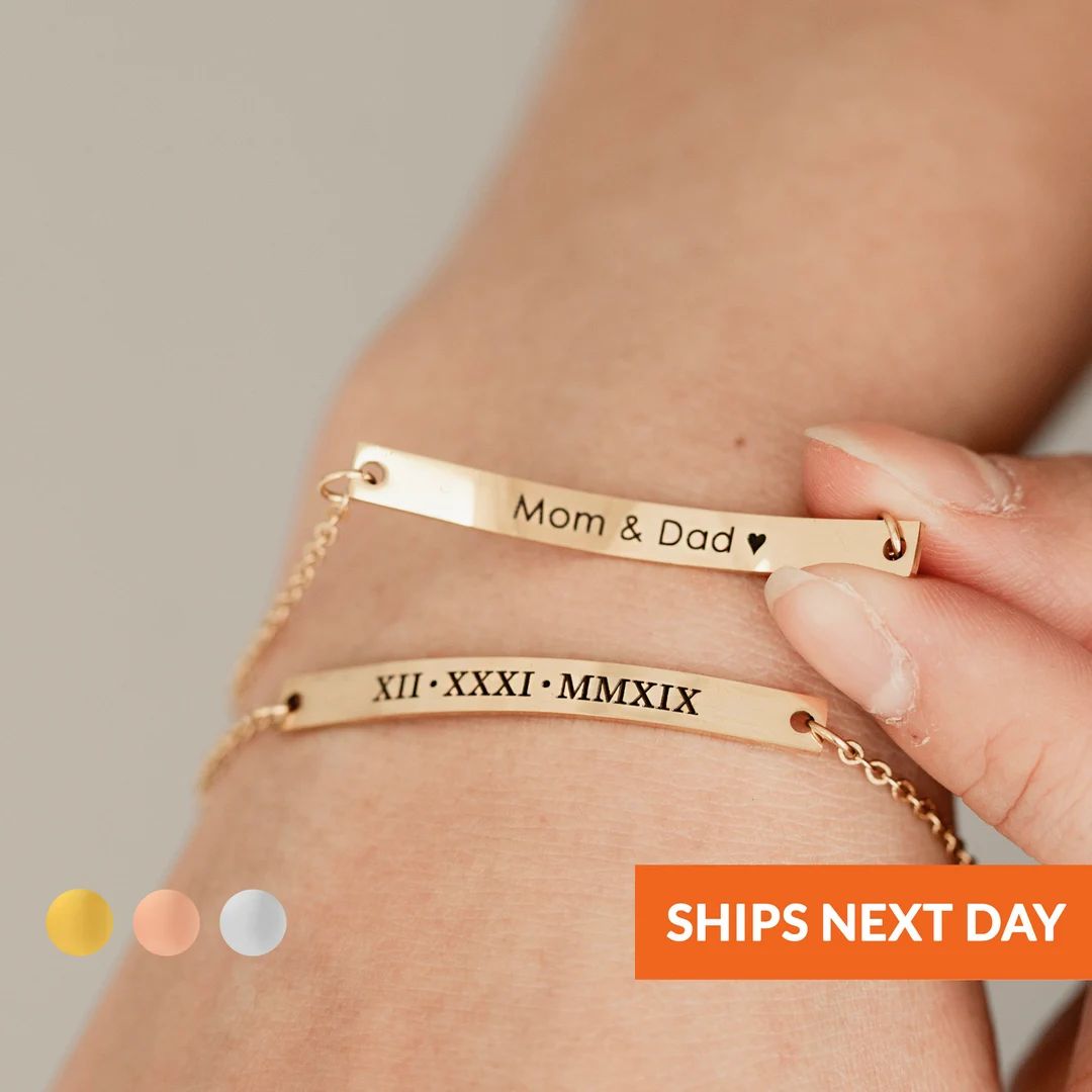 Personalized Gold Bar Bracelets for Women Custom Name Bracelet Engraved Bracelet Initial Monogram... | Etsy (US)