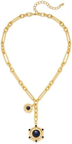 GZQ 14K Gold Plated Statement Necklace for Women Men, Natural Gemstone Pendant Choker with Chain ... | Amazon (US)