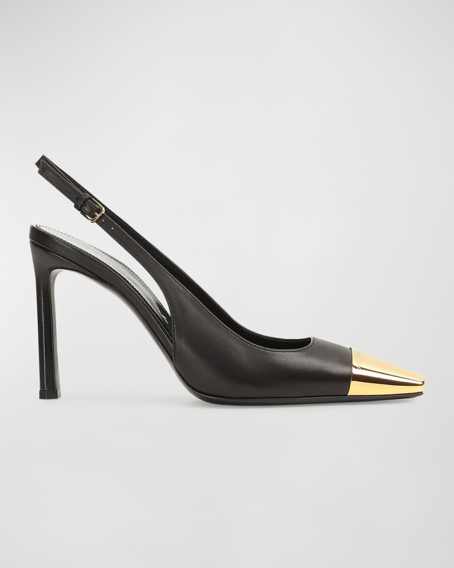 Sergio Rossi Lambskin Metallic-Toe Slingback Pumps | Neiman Marcus