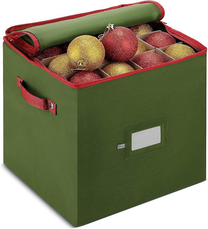 Christmas Ornament Storage Box with Dual Zipper Closure - Box Contributes Slots for 64 Holiday Or... | Amazon (US)