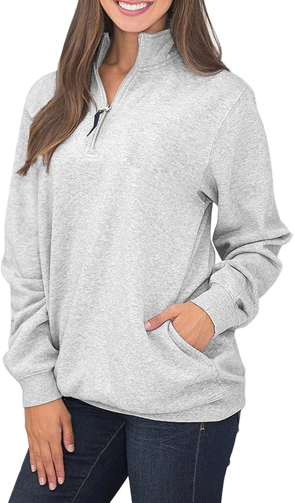Samefar Womens Warm Cozy High Neck Long Sleeve Solid 1/4 Zip Pullover Sweatshirts with Pockets | Amazon (US)
