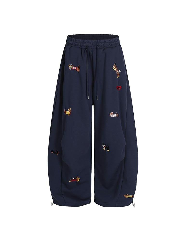Aelfric Eden Embroidery Puppy Baggy Barrel Sweatpants Casual Y2K Elastic Drawstring Unisex Wide L... | Amazon (US)
