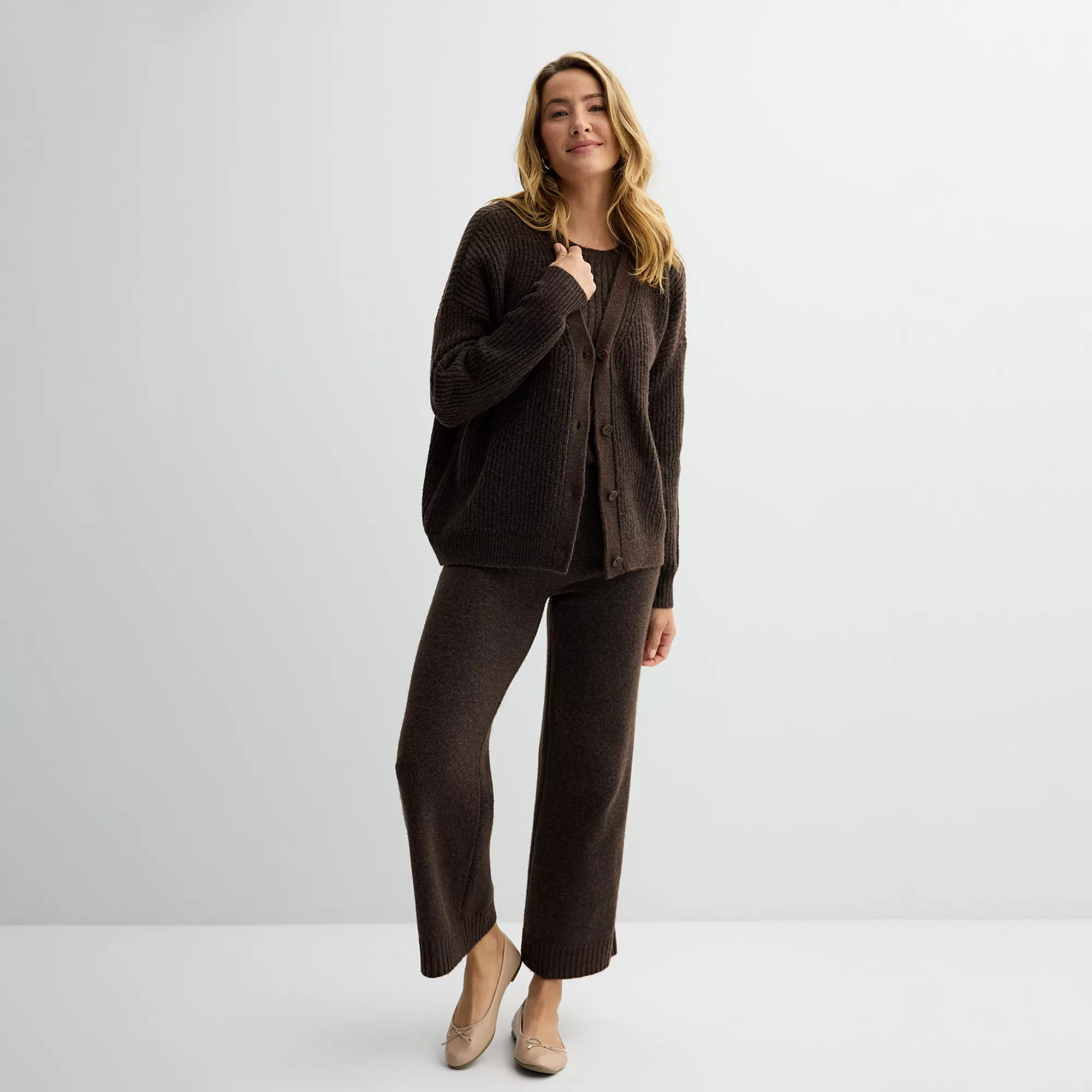 Women's Sonoma Goods For Life® Oversized Boyfriend Cardigan, Tank Top & Wide-Leg Separates | Kohl's